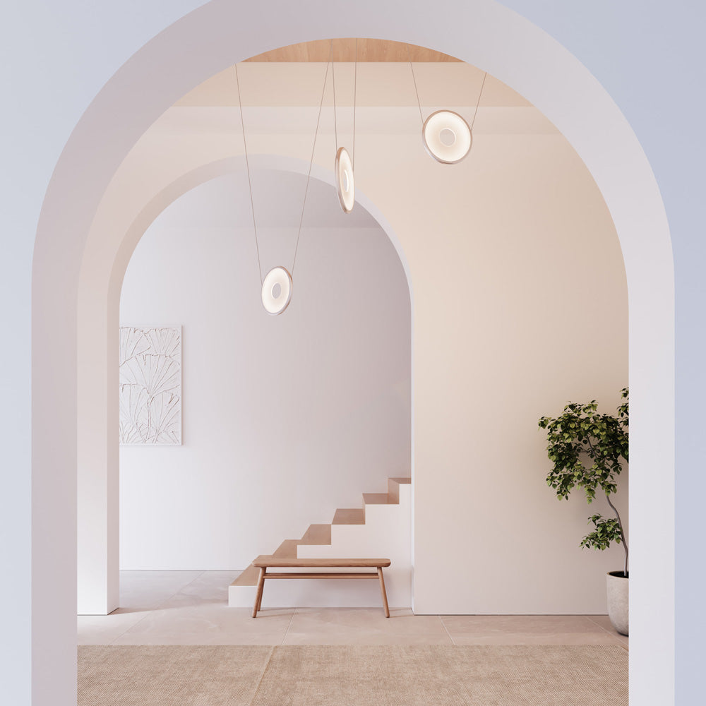 Yo Coin LED Pendant Light in hallway.