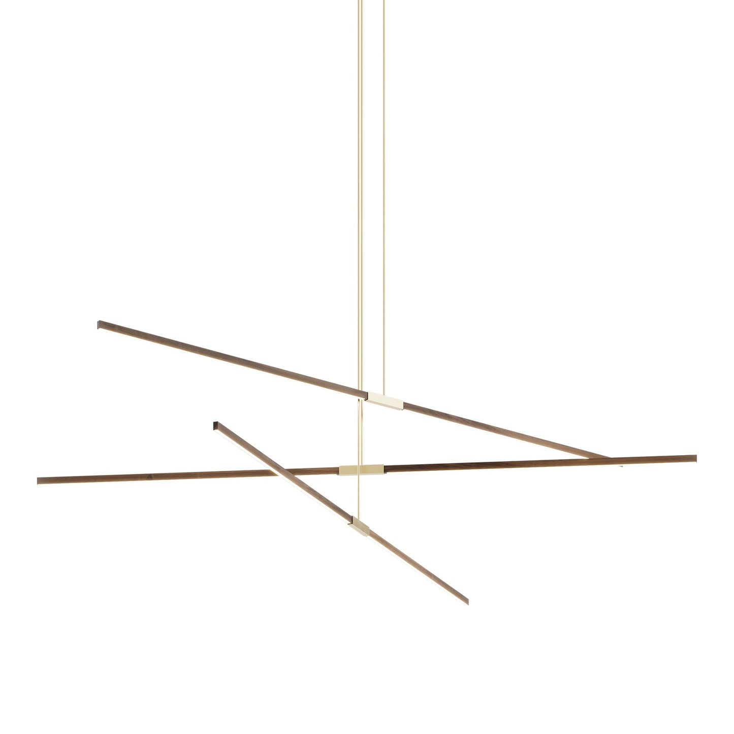 Stickbulb 10ft Multi Light Linear LED Pendant Light in American Walnut/Brushed Brass.