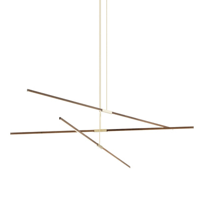 Stickbulb 10ft Multi Light Linear LED Pendant Light in American Walnut/Brushed Brass.