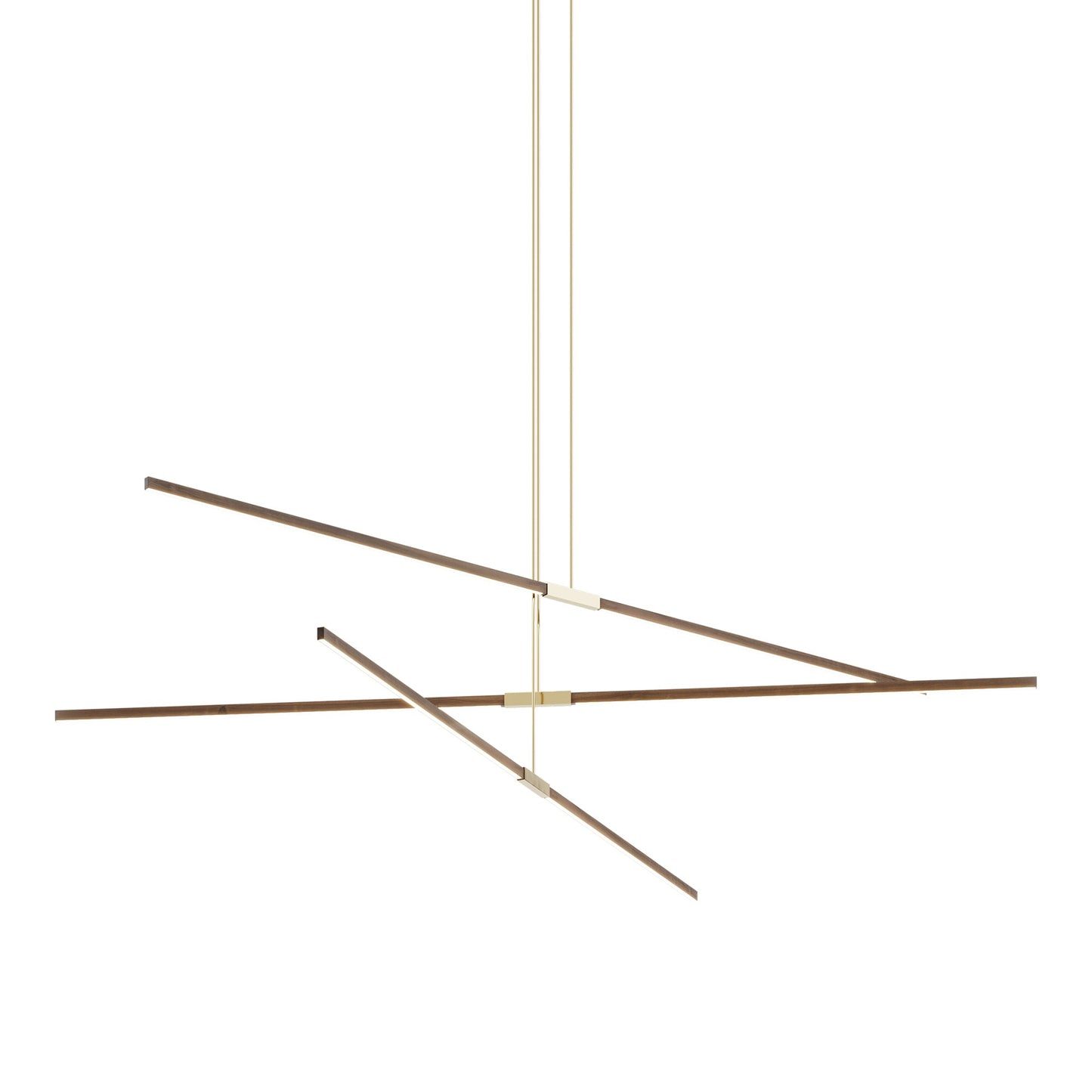 Stickbulb 10ft Multi Light Linear LED Pendant Light in American Walnut/Polished Brass.