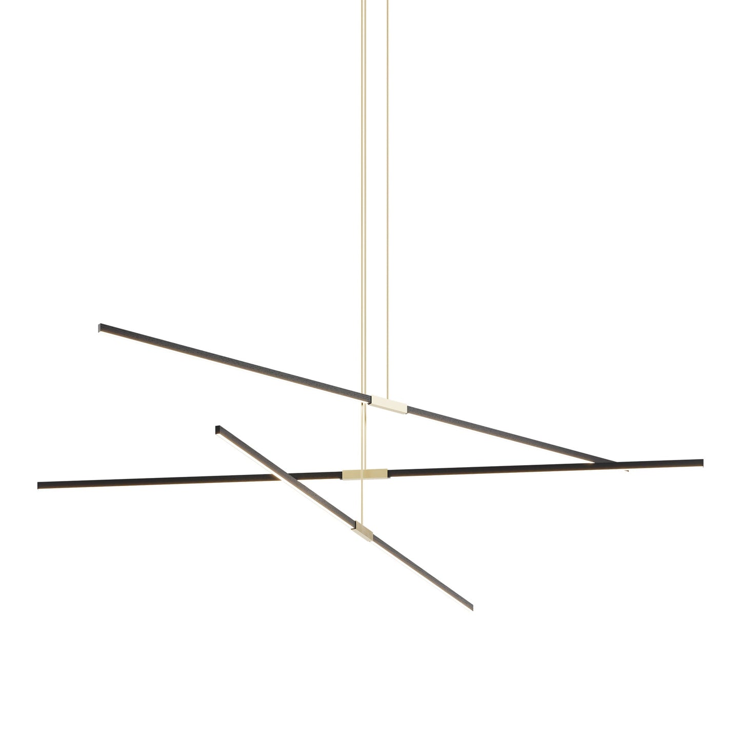 Stickbulb 10ft Multi Light Linear LED Pendant Light in Ebonized Oak/Brushed Brass.