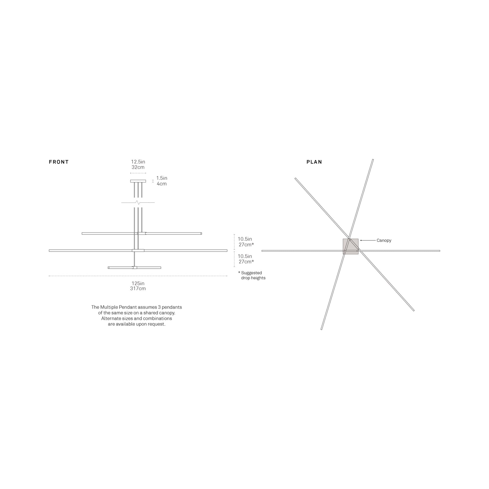 Stickbulb 10ft Multi Light Linear LED Pendant Light - line drawing.