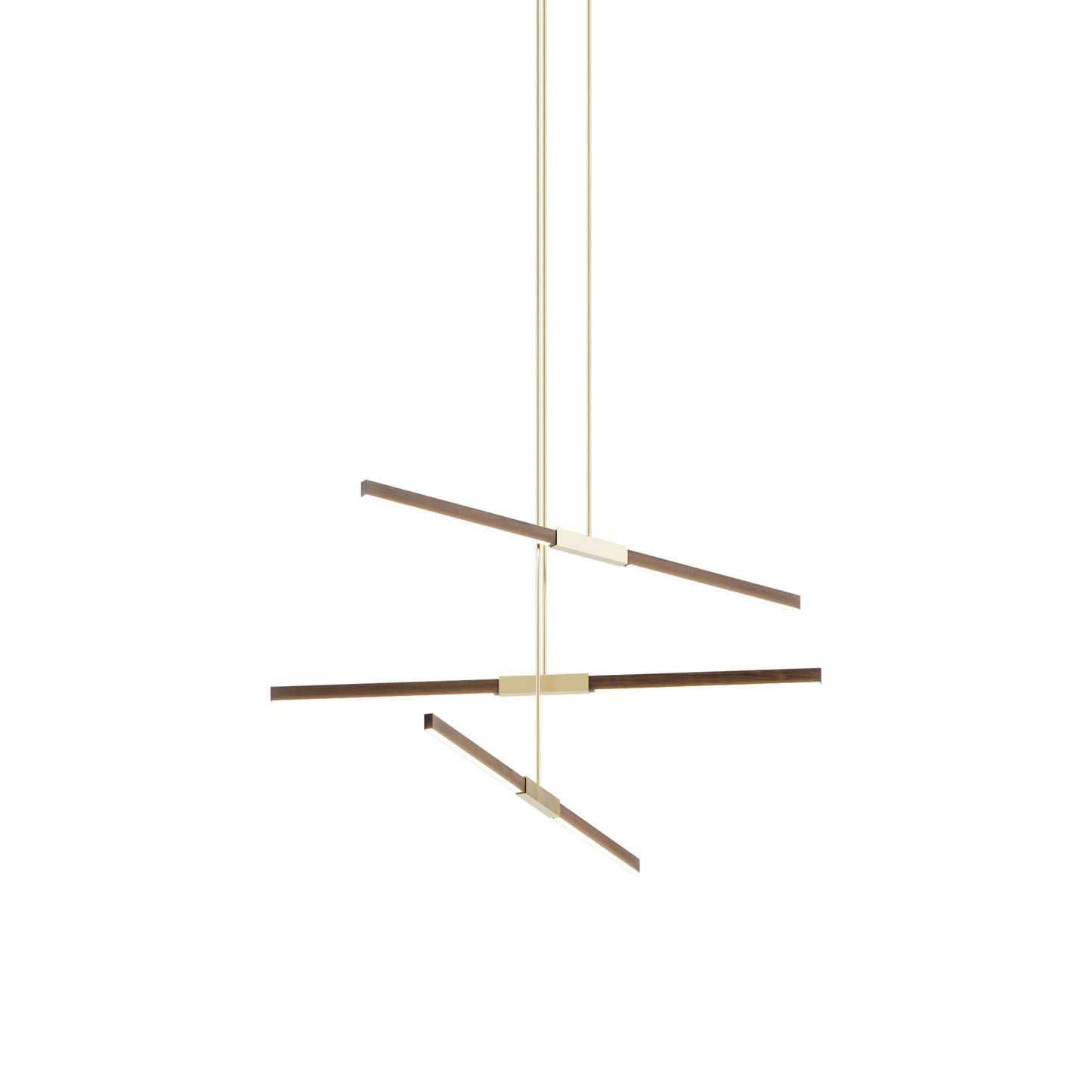Stickbulb 4ft Multi Light Linear LED Pendant Light in American Walnut/Brushed Brass.