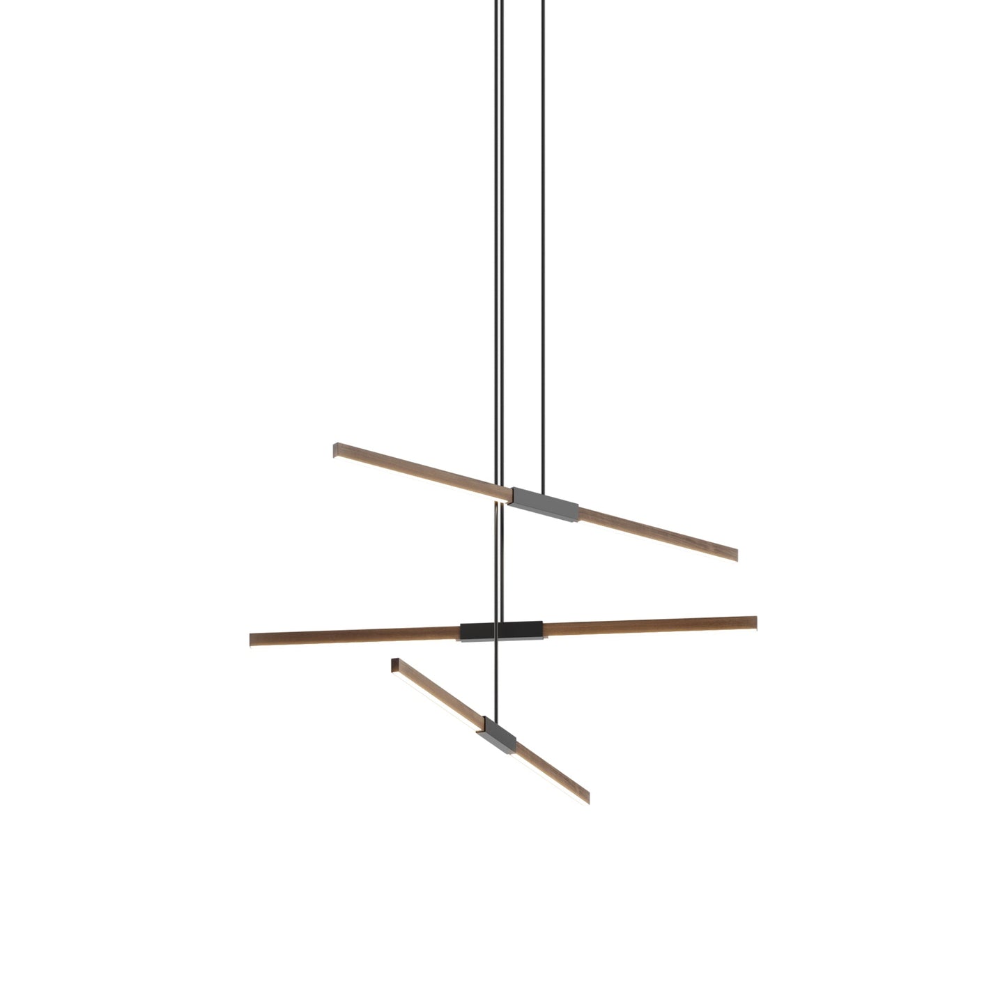 Stickbulb 4ft Multi Light Linear LED Pendant Light in American Walnut/Matte Black.