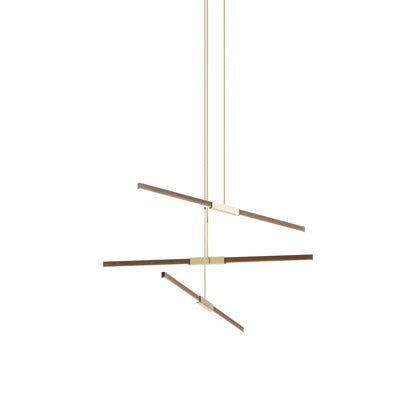 Stickbulb 4ft Multi Light Linear LED Pendant Light in American Walnut/Polished Brass.