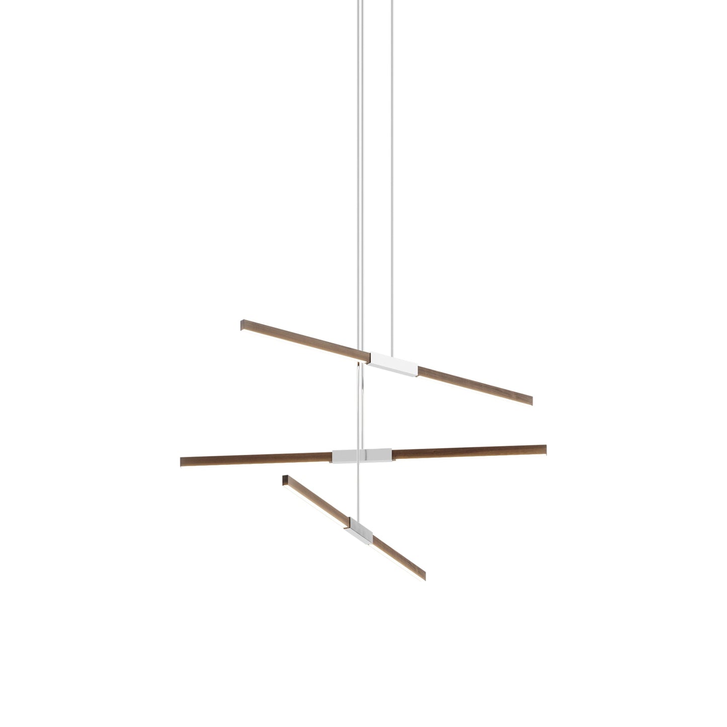 Stickbulb 4ft Multi Light Linear LED Pendant Light in American Walnut/Polished Nickel.