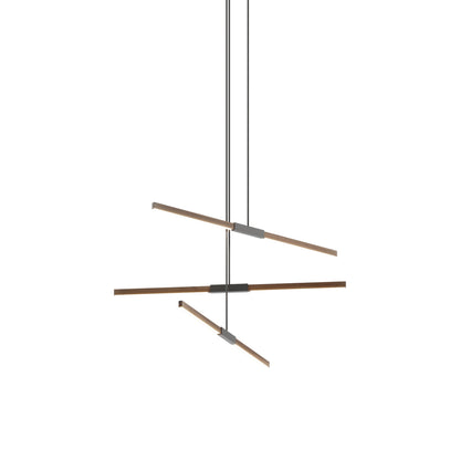 Stickbulb 4ft Multi Light Linear LED Pendant Light in American Walnut/Slate Grey.