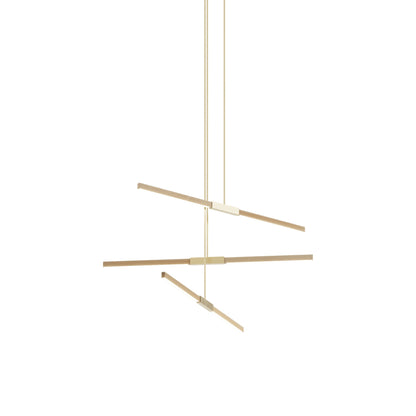 Stickbulb 4ft Multi Light Linear LED Pendant Light in Clear White Oak/Brushed Brass.