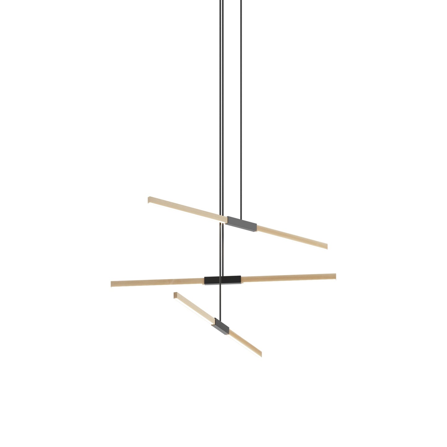 Stickbulb 4ft Multi Light Linear LED Pendant Light in Clear White Oak/Matte Black.