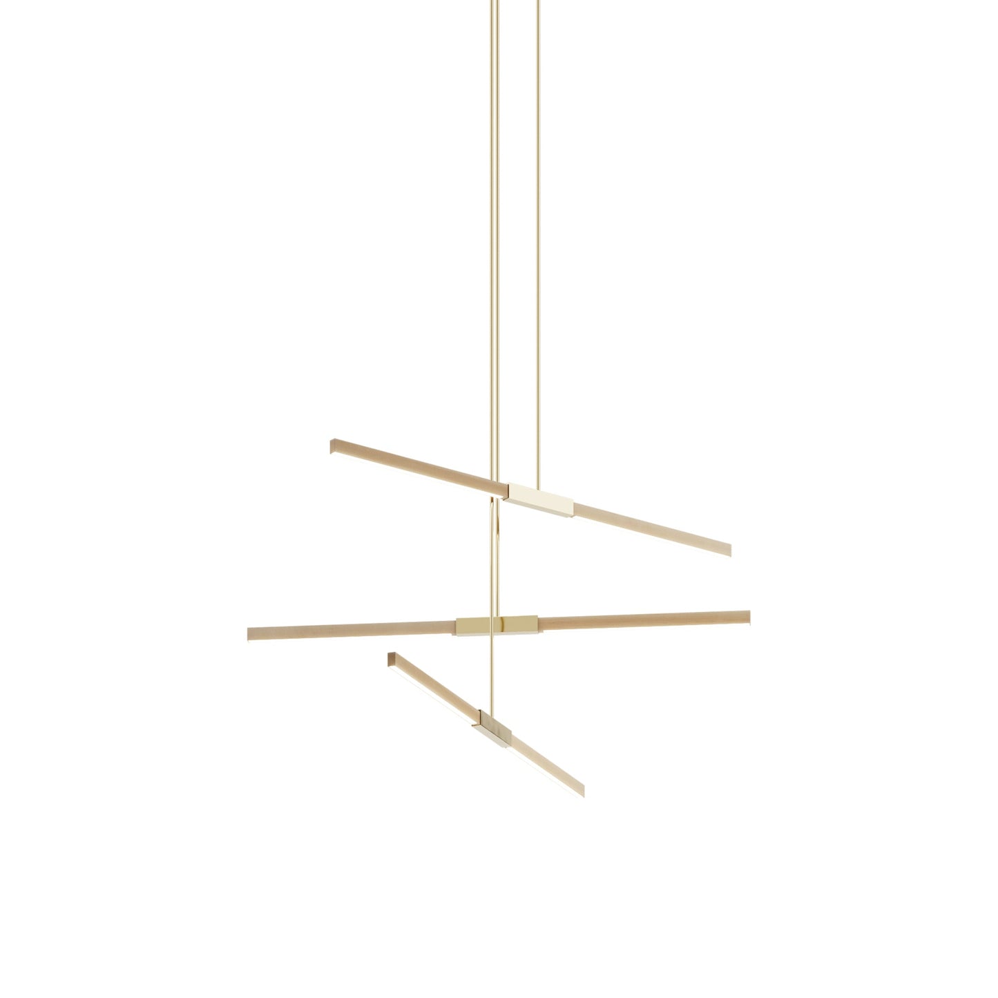 Stickbulb 4ft Multi Light Linear LED Pendant Light in Clear White Oak/Polished Brass.