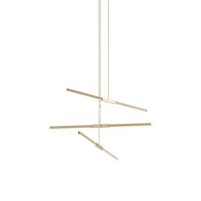 Stickbulb 4ft Multi Light Linear LED Pendant Light in Clear White Oak/Polished Brass.