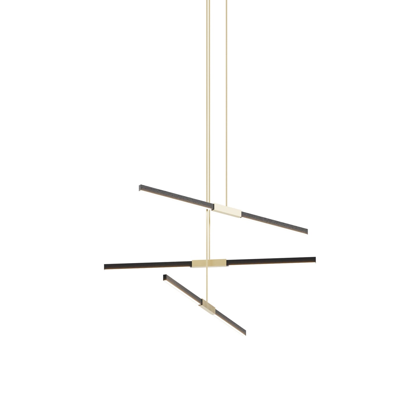 Stickbulb 4ft Multi Light Linear LED Pendant Light in Ebonized Oak/Brushed Brass.