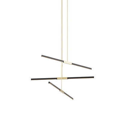 Stickbulb 4ft Multi Light Linear LED Pendant Light in Ebonized Oak/Brushed Brass.