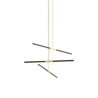 Stickbulb 4ft Multi Light Linear LED Pendant Light in Ebonized Oak/Polished Brass.