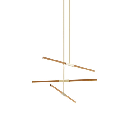 Stickbulb 4ft Multi Light Linear LED Pendant Light in Heart Pine (Reclaimed)/Brushed Brass.