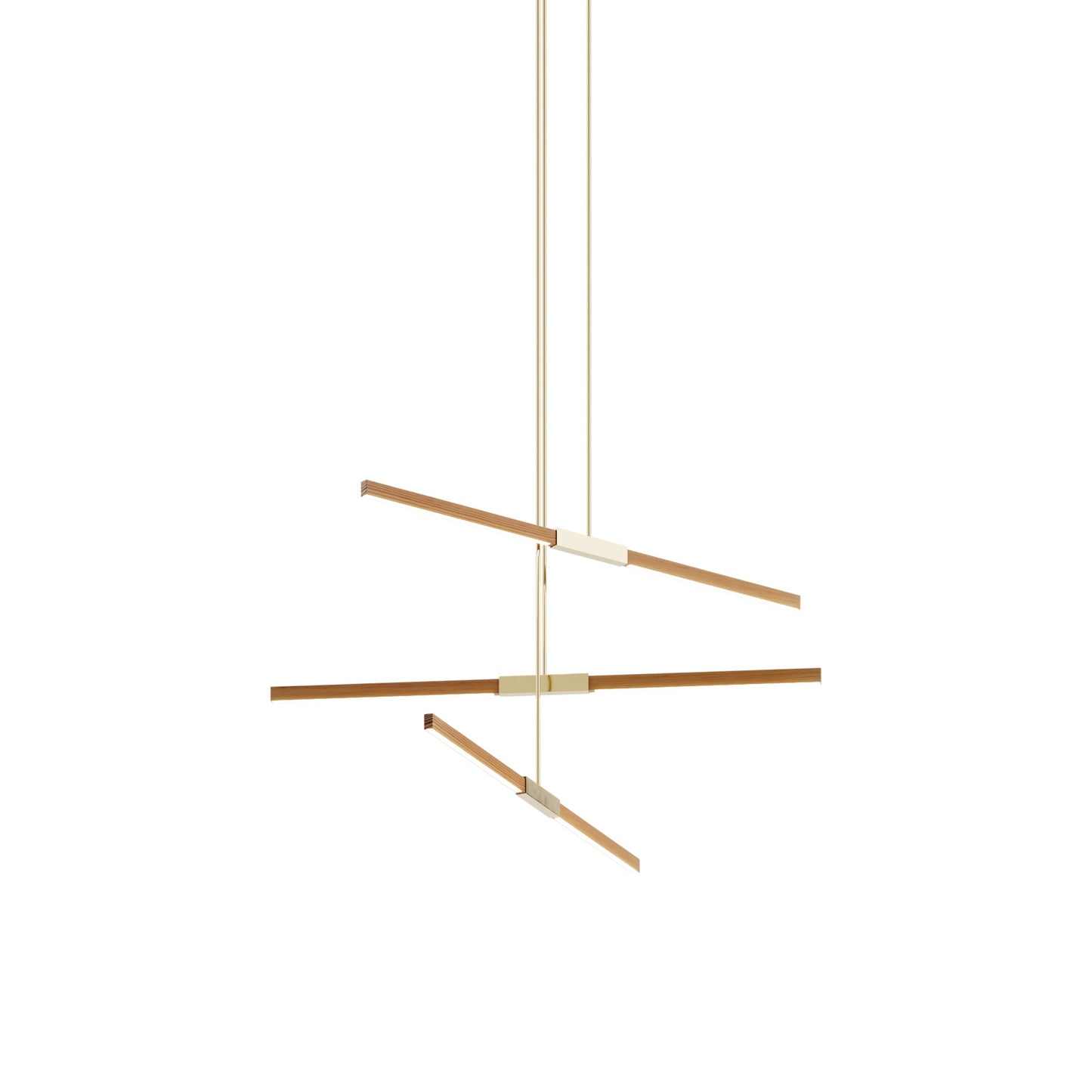 Stickbulb 4ft Multi Light Linear LED Pendant Light in Heart Pine (Reclaimed)/Polished Brass.