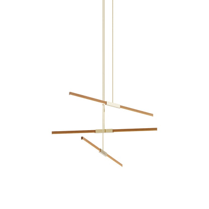 Stickbulb 4ft Multi Light Linear LED Pendant Light in Heart Pine (Reclaimed)/Polished Brass.