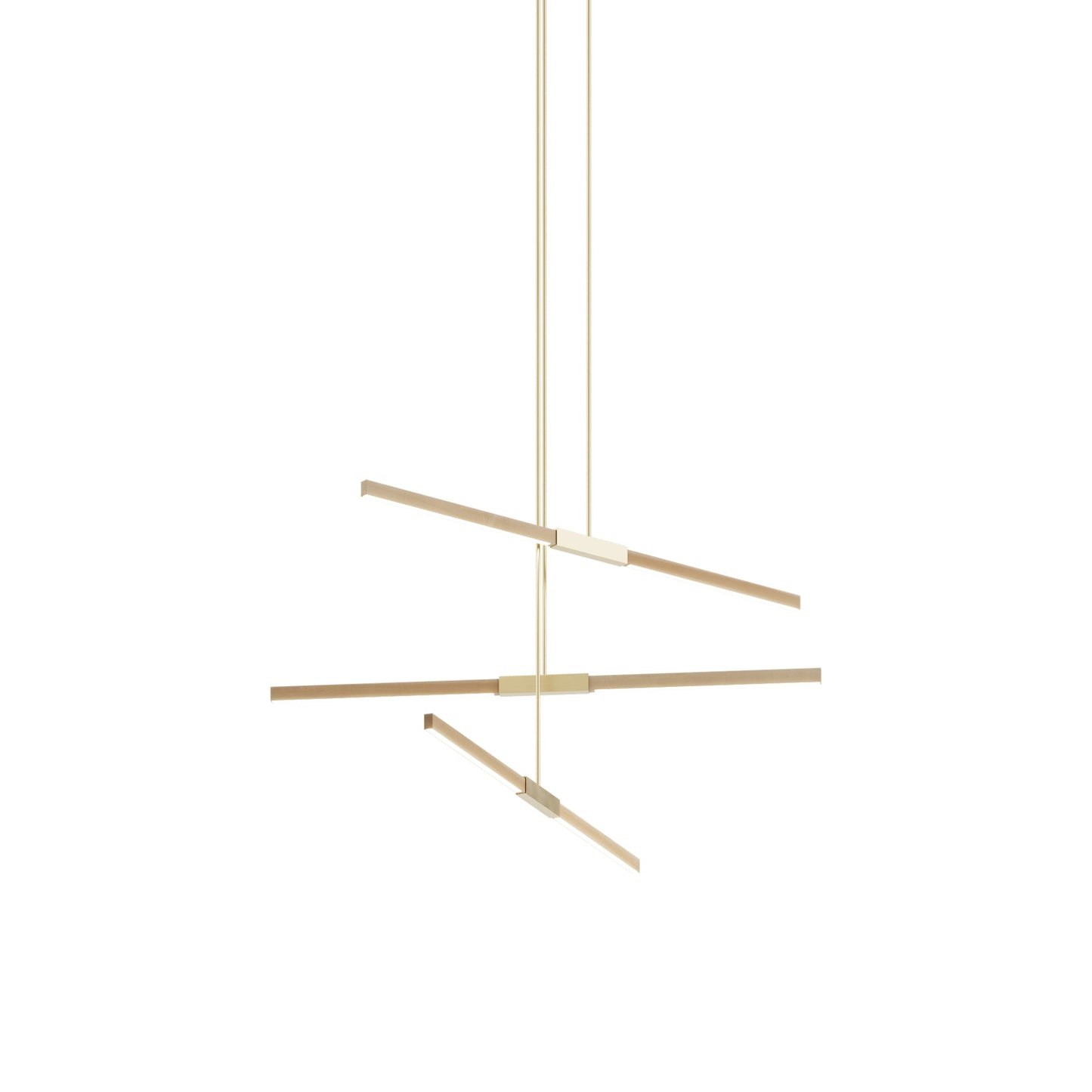 Stickbulb 4ft Multi Light Linear LED Pendant Light in Maple/Brushed Brass.