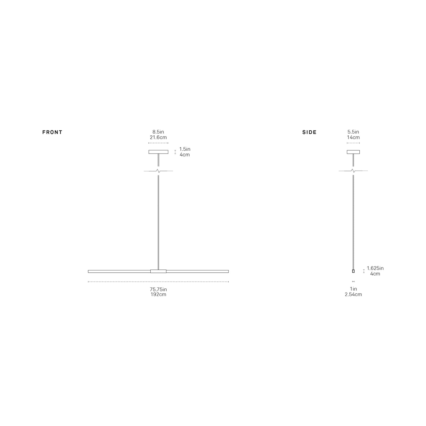 Stickbulb 6ft Linear LED Pendant Light - line drawing.