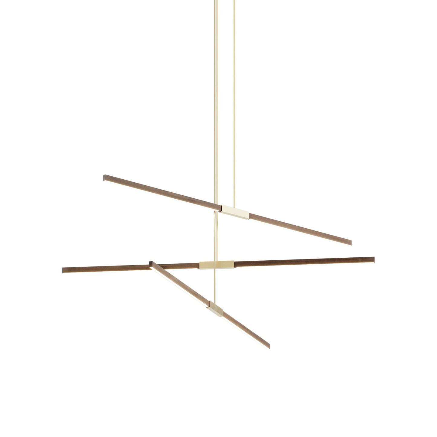 Stickbulb 6ft Multi Light Linear LED Pendant Light in American Walnut/Brushed Brass.