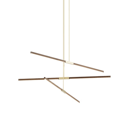 Stickbulb 6ft Multi Light Linear LED Pendant Light in American Walnut/Brushed Brass.