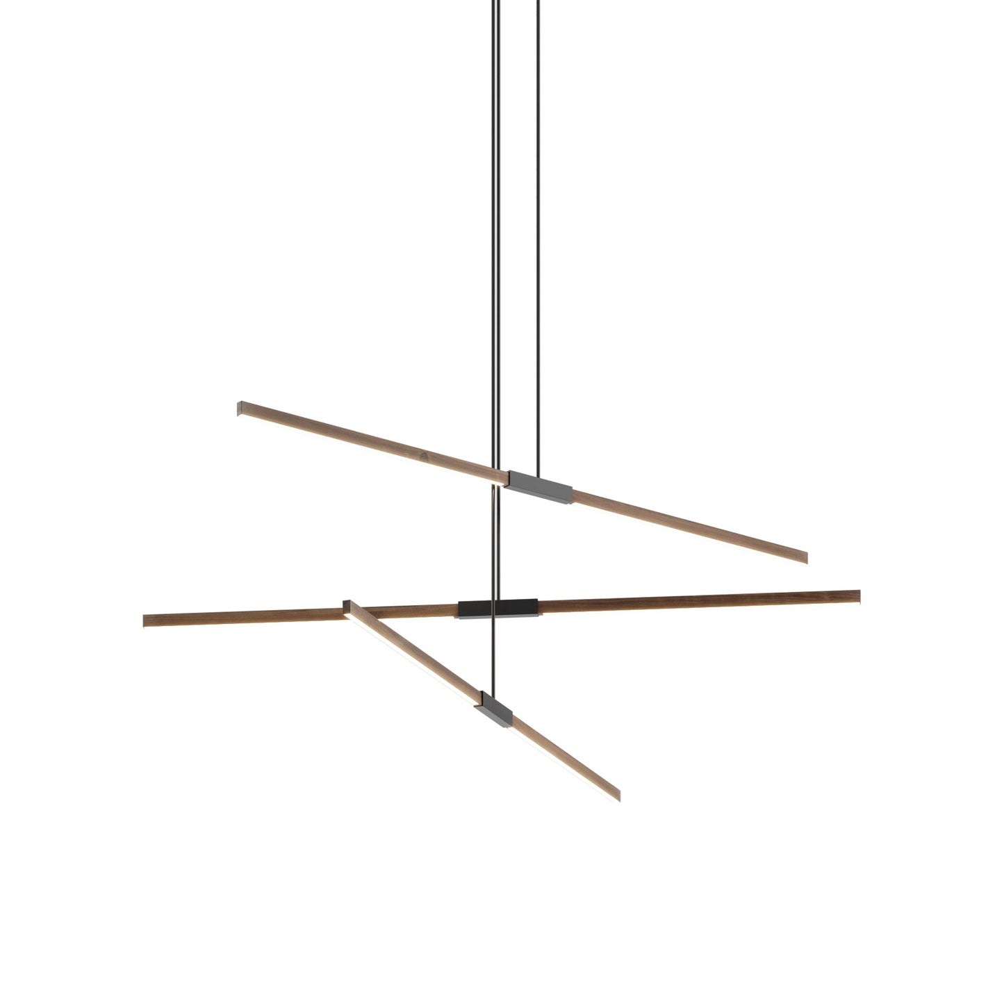 Stickbulb 6ft Multi Light Linear LED Pendant Light in American Walnut/Matte Black.