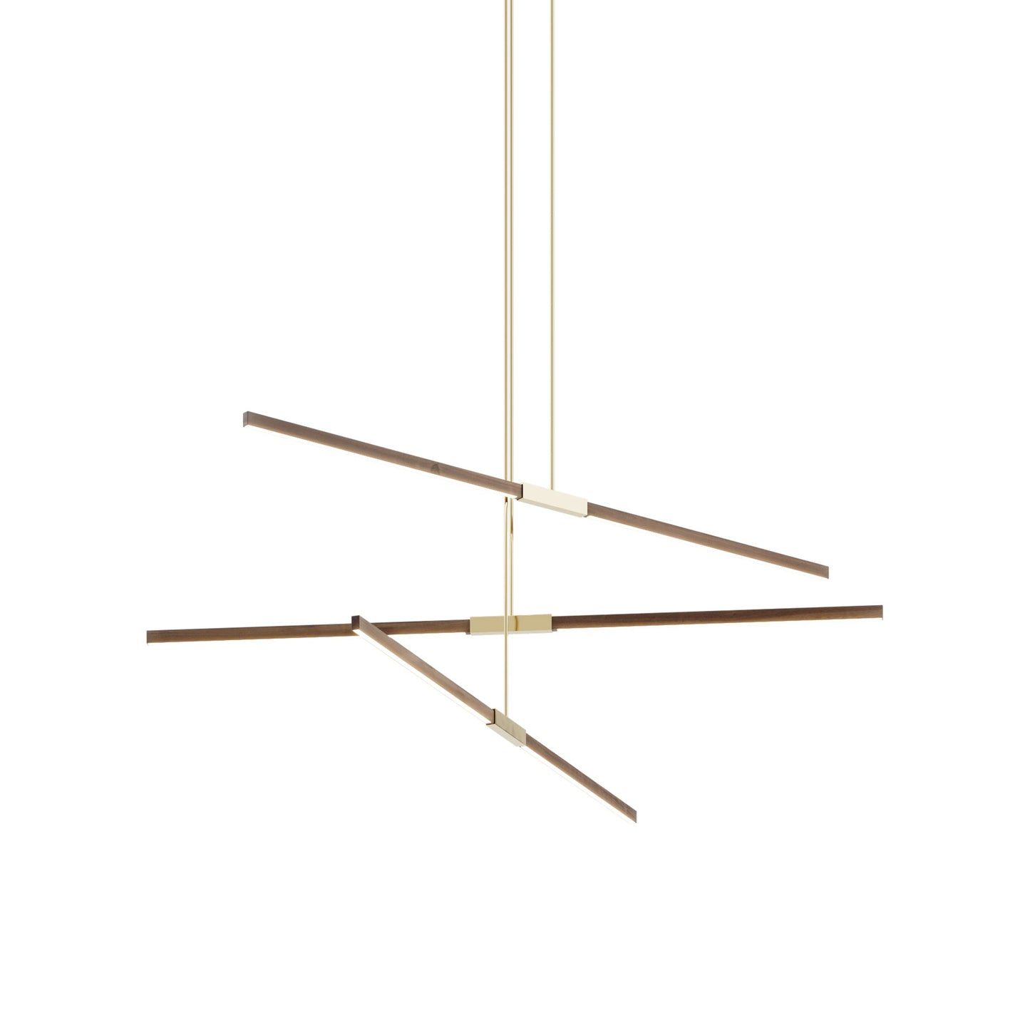 Stickbulb 6ft Multi Light Linear LED Pendant Light in American Walnut/Polished Brass.