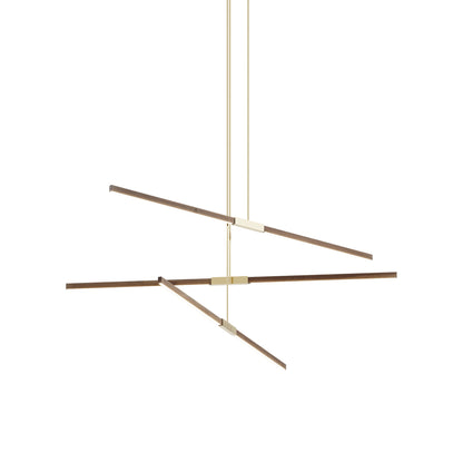 Stickbulb 6ft Multi Light Linear LED Pendant Light in American Walnut/Polished Brass.