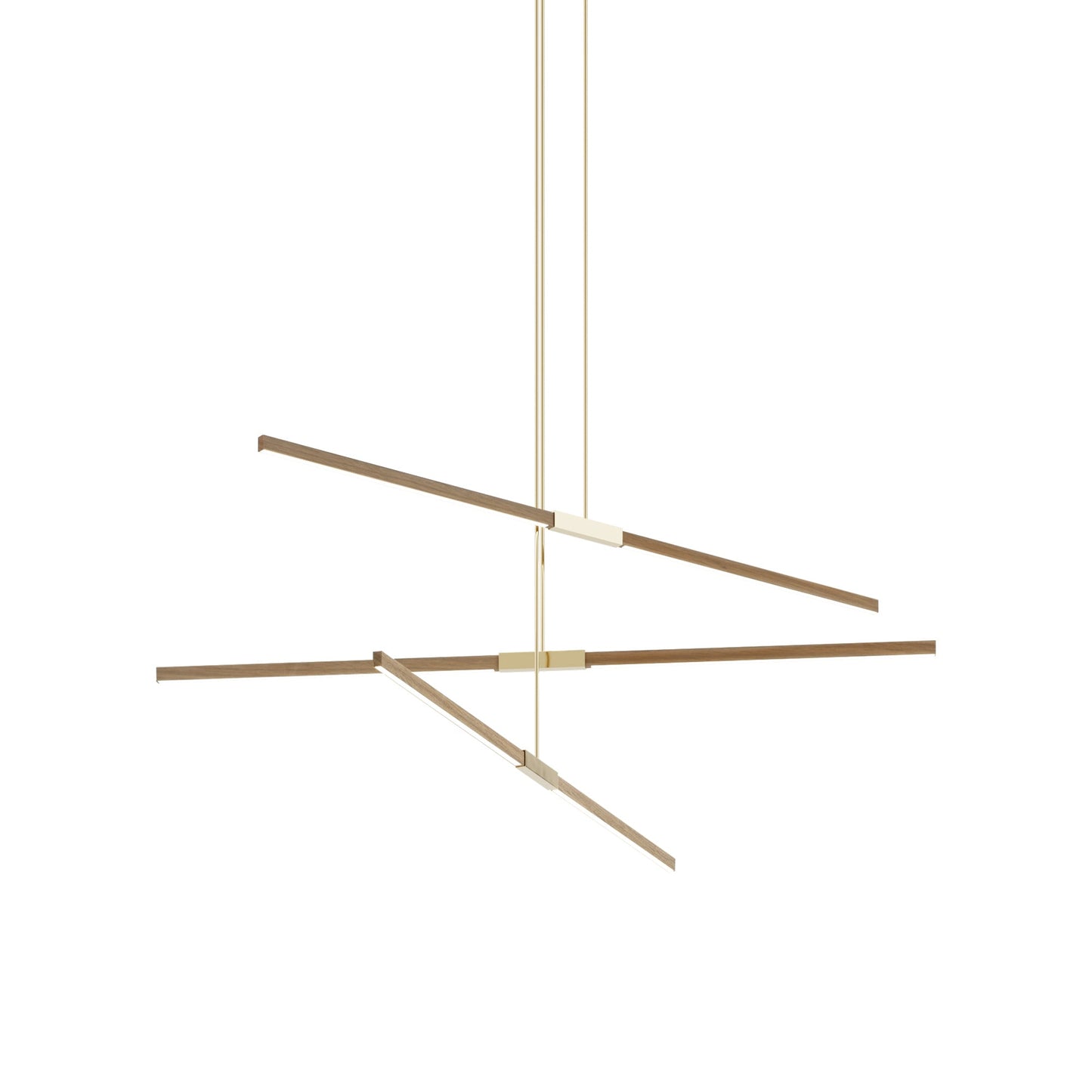 Stickbulb 6ft Multi Light Linear LED Pendant Light in Clear White Oak/Polished Brass.