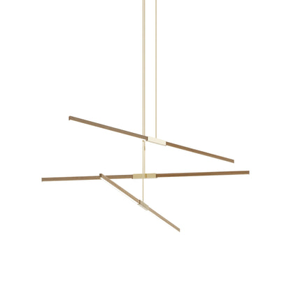 Stickbulb 6ft Multi Light Linear LED Pendant Light in Clear White Oak/Polished Brass.