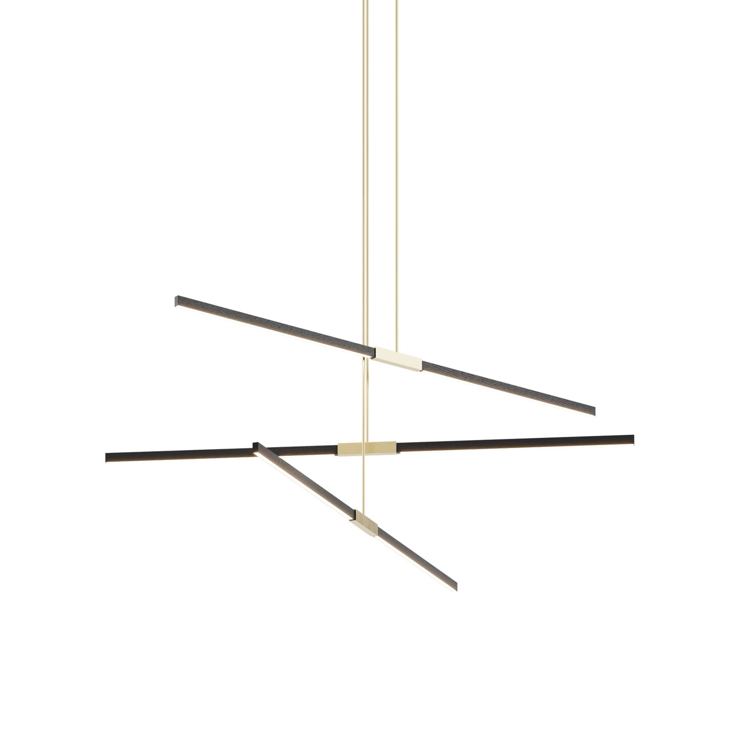 Stickbulb 6ft Multi Light Linear LED Pendant Light in Ebonized Oak/Brushed Brass.