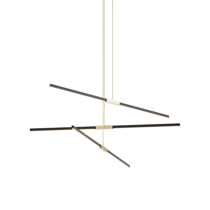 Stickbulb 6ft Multi Light Linear LED Pendant Light in Ebonized Oak/Brushed Brass.