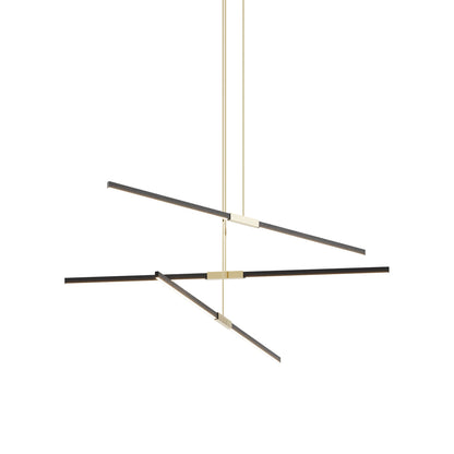 Stickbulb 6ft Multi Light Linear LED Pendant Light in Ebonized Oak/Polished Brass.