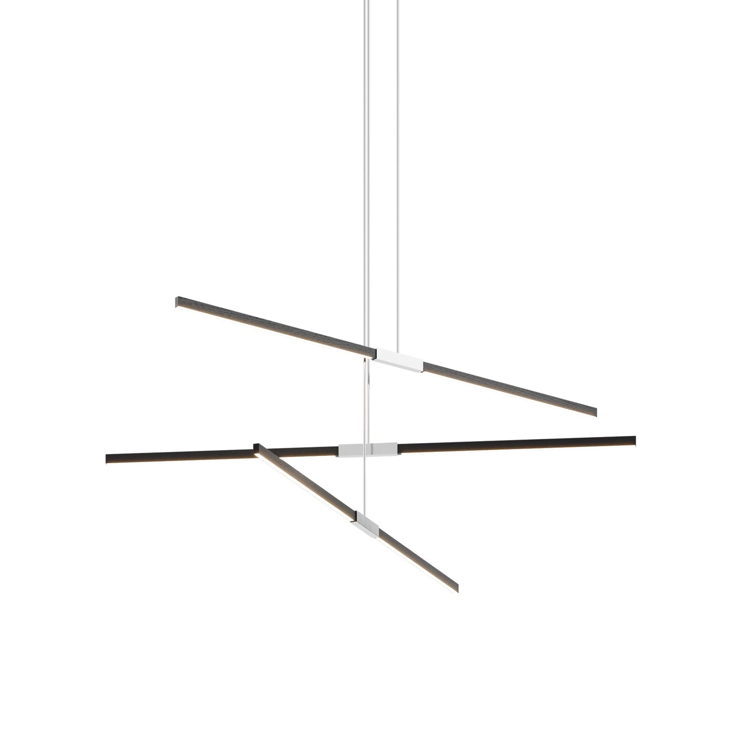 Stickbulb 6ft Multi Light Linear LED Pendant Light in Ebonized Oak/Polished Nickel.