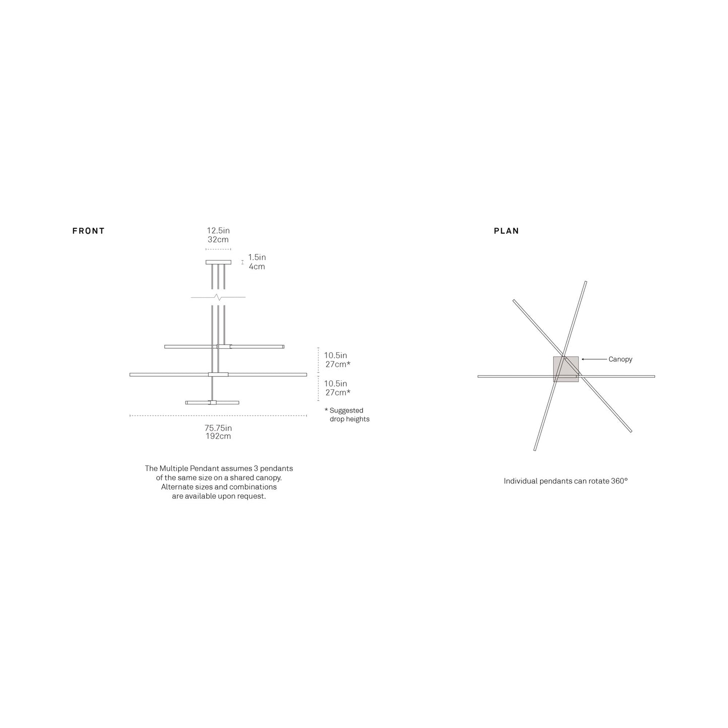Stickbulb 6ft Multi Light Linear LED Pendant Light - line drawing.