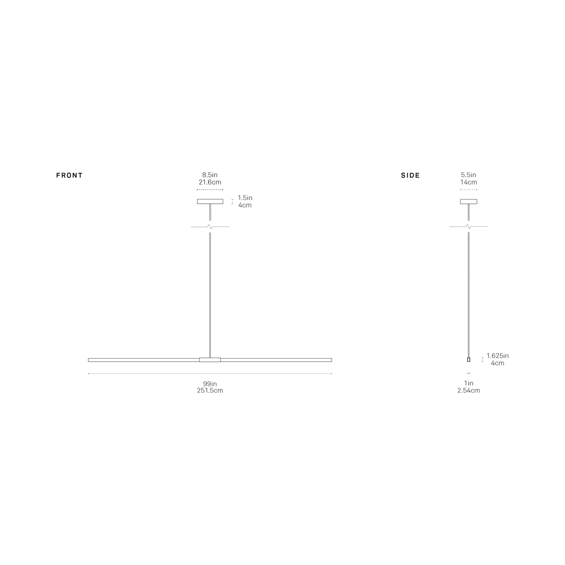 Stickbulb 8ft Linear LED Pendant Light - line drawing.