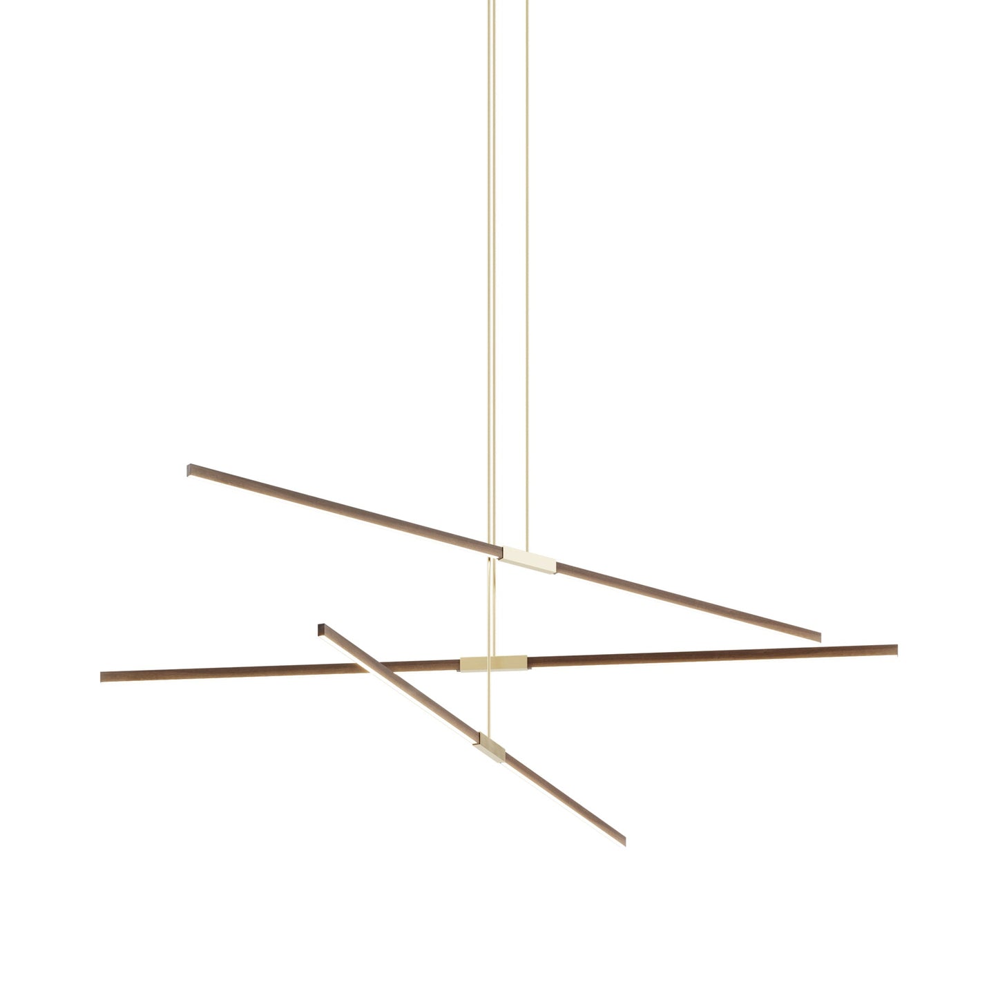 Stickbulb 8ft Multi Light Linear LED Pendant Light in American Walnut/Brushed Brass.