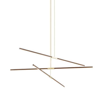 Stickbulb 8ft Multi Light Linear LED Pendant Light in American Walnut/Brushed Brass.