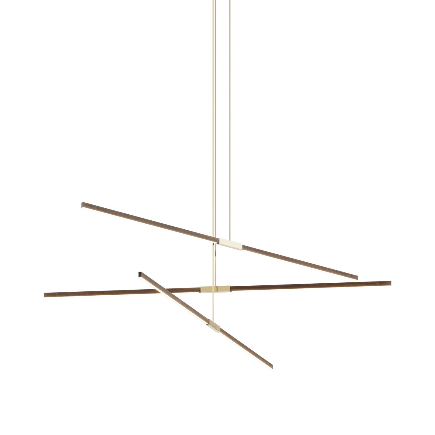 Stickbulb 8ft Multi Light Linear LED Pendant Light in American Walnut/Polished Brass.