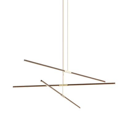 Stickbulb 8ft Multi Light Linear LED Pendant Light in American Walnut/Polished Brass.