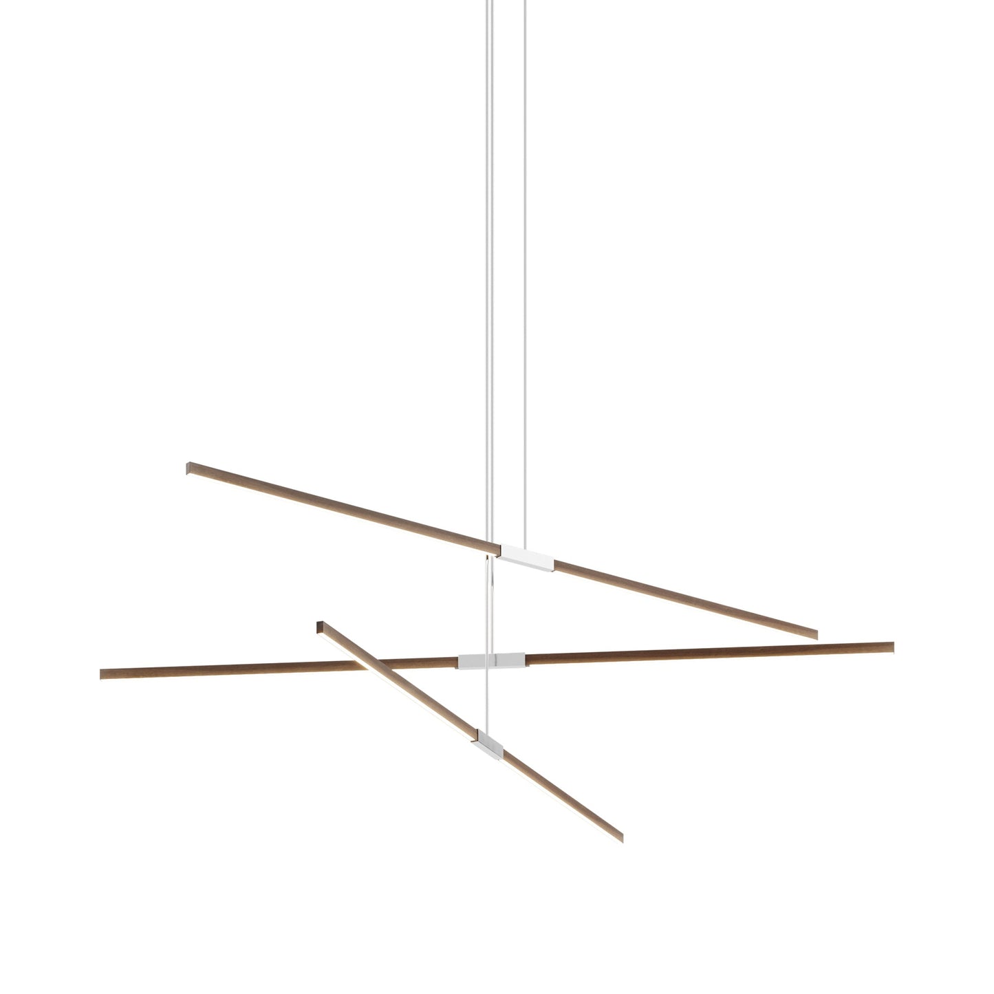 Stickbulb 8ft Multi Light Linear LED Pendant Light in American Walnut/Polished Nickel.