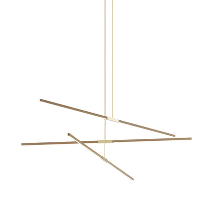 Stickbulb 8ft Multi Light Linear LED Pendant Light in Clear White Oak/Brushed Brass.