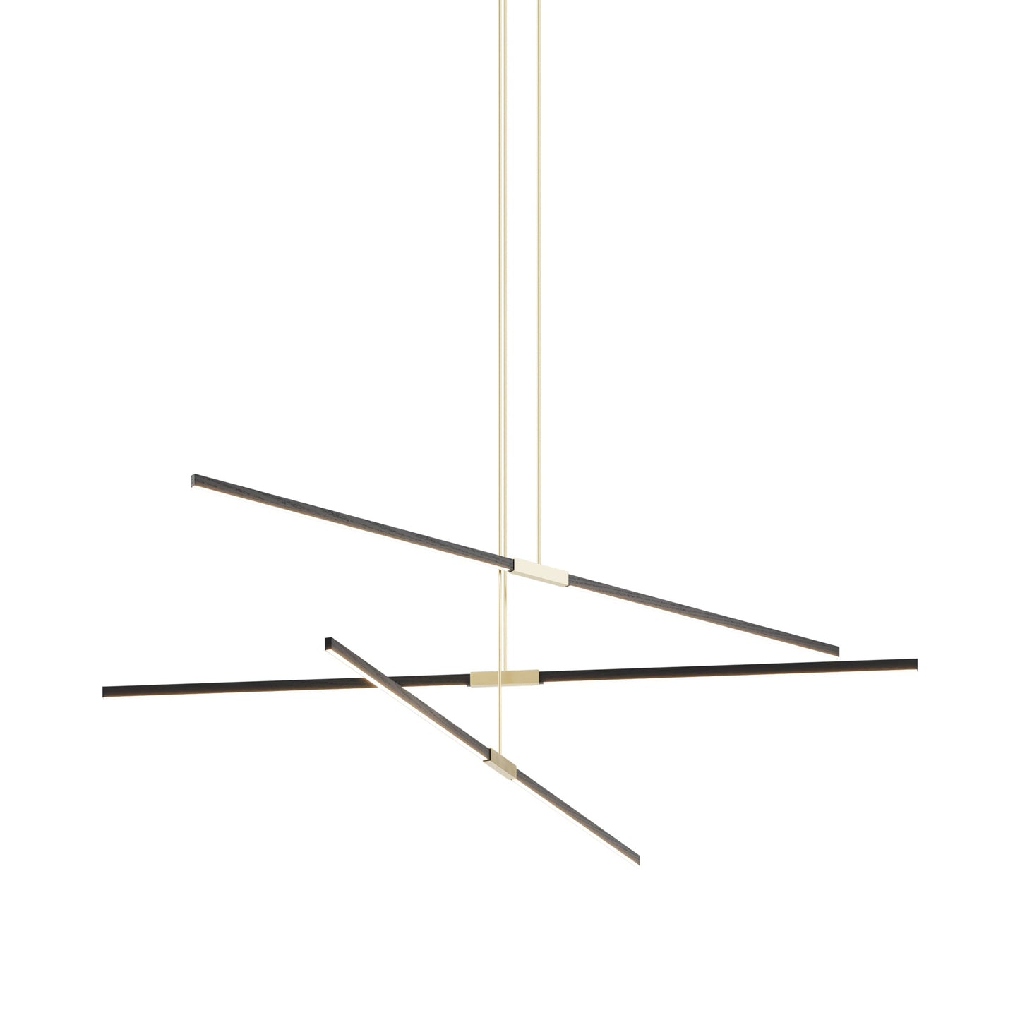 Stickbulb 8ft Multi Light Linear LED Pendant Light in Ebonized Oak/Brushed Brass.