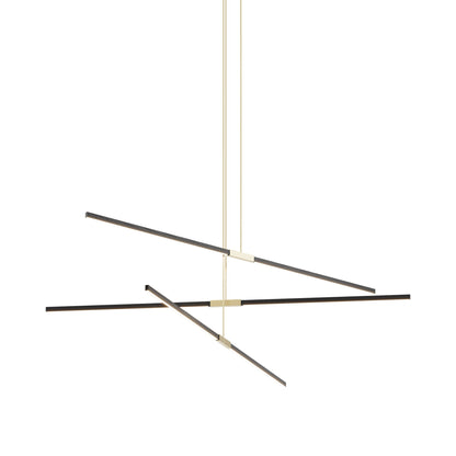 Stickbulb 8ft Multi Light Linear LED Pendant Light in Ebonized Oak/Brushed Brass.