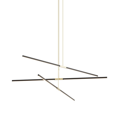 Stickbulb 8ft Multi Light Linear LED Pendant Light in Ebonized Oak/Polished Brass.