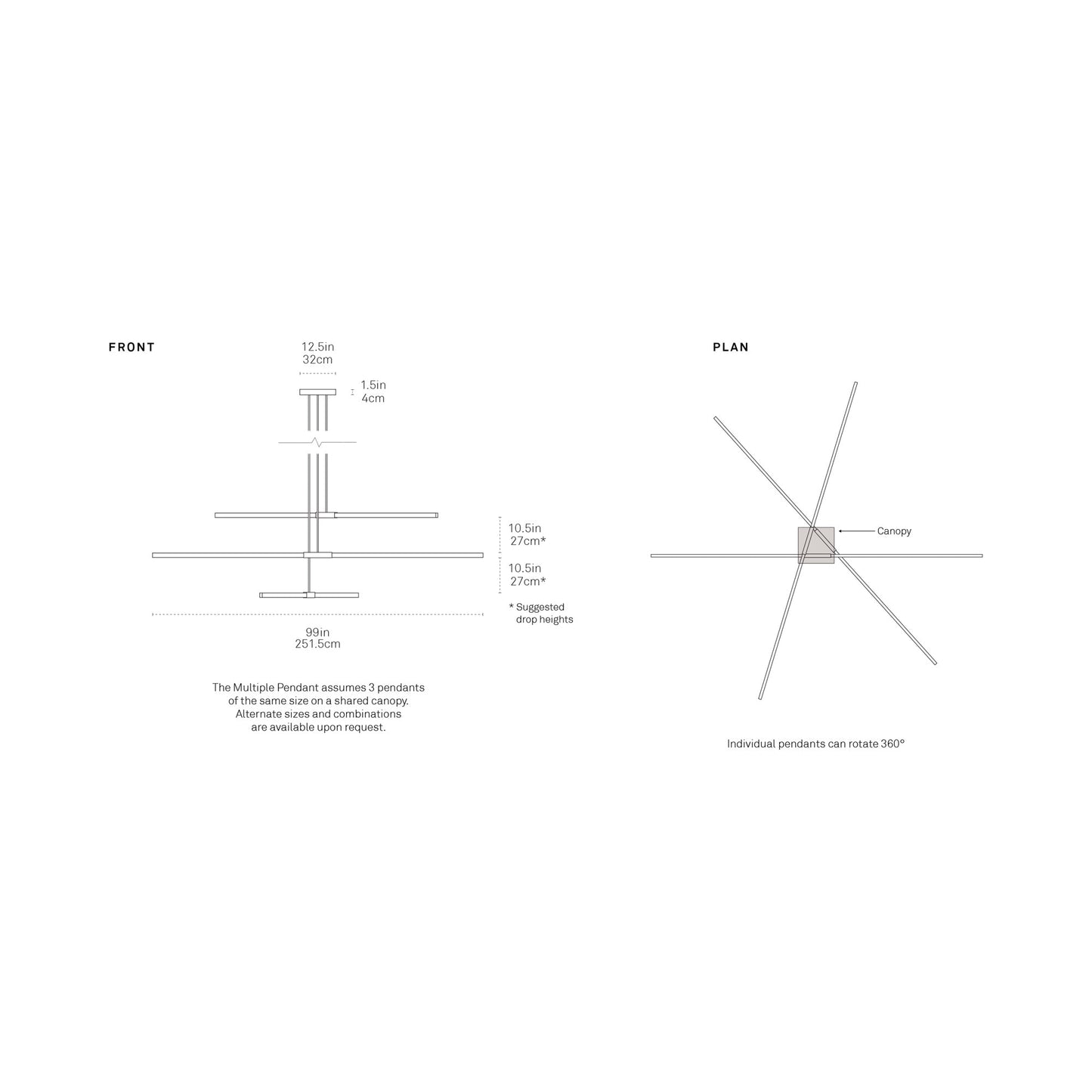 Stickbulb 8ft Multi Light Linear LED Pendant Light - line drawing.