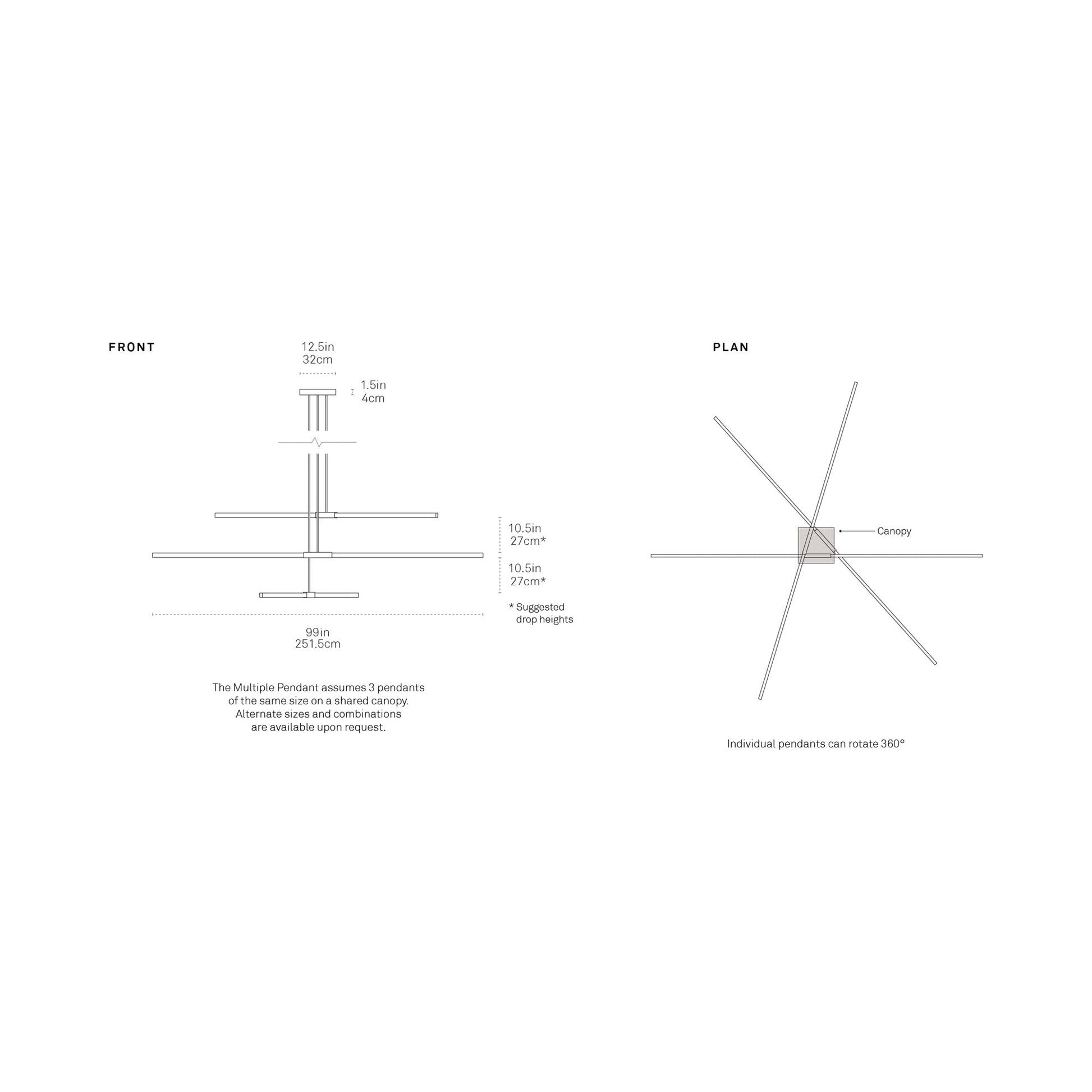 Stickbulb 8ft Multi Light Linear LED Pendant Light - line drawing.