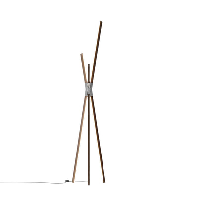Bang LED Floor Lamp in American Walnut/Polished Nickel.