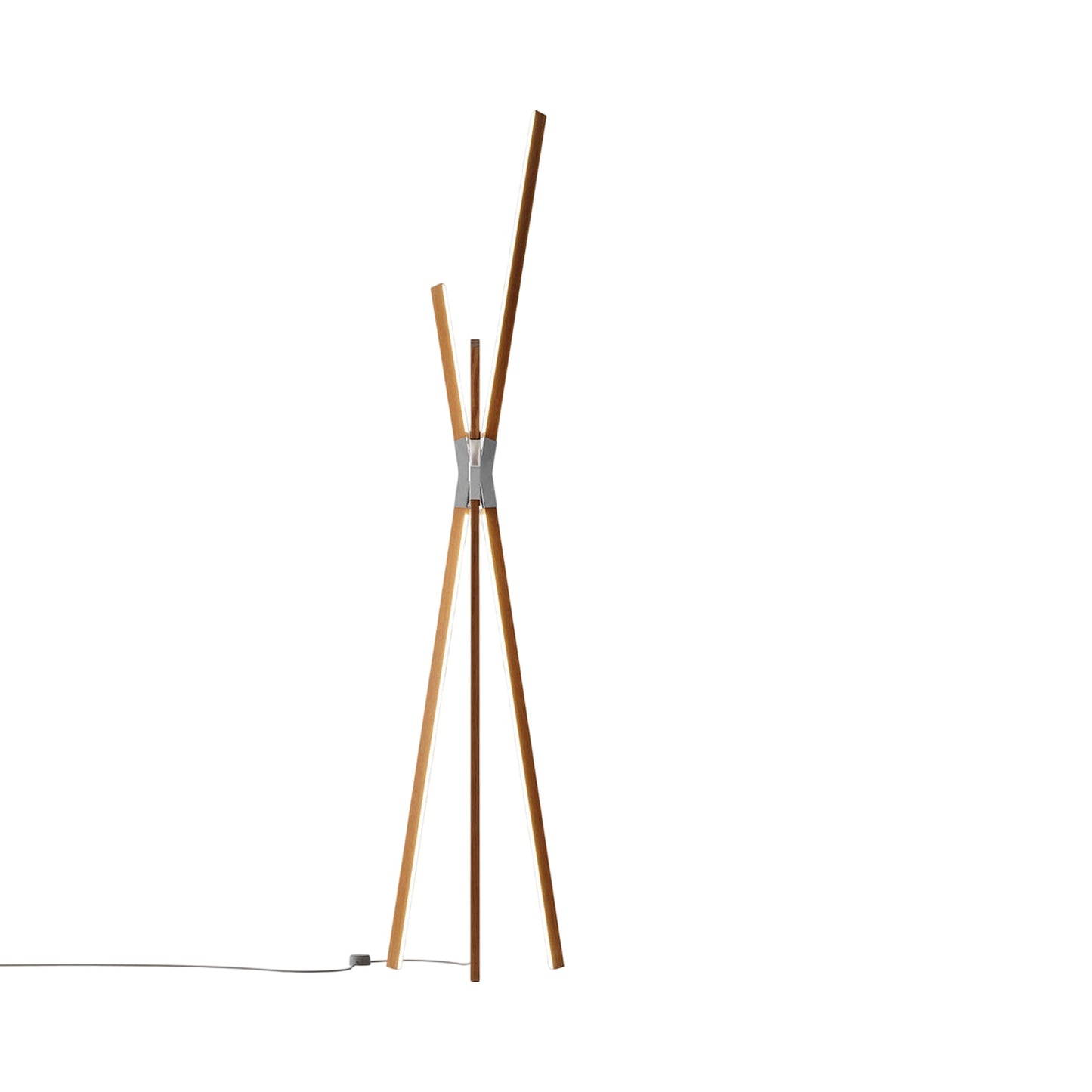 Bang LED Floor Lamp in Heart Pine (Reclaimed)/Polished Nickel.
