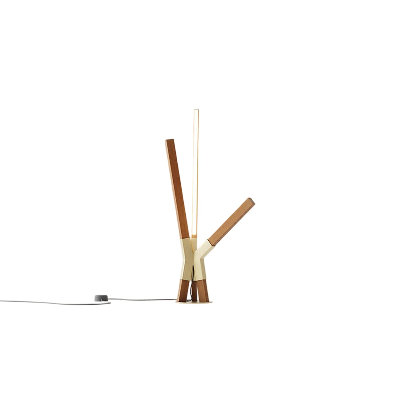 Bang LED Table Lamp in Heart Pine (Reclaimed)/Brushed Brass.